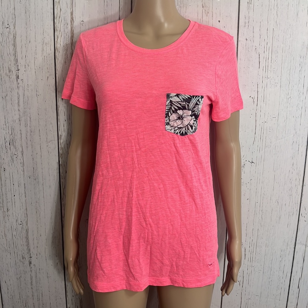 PINK by Victoria’s Secret Neon Punk T Shirt With Black & White floral Pocket XS